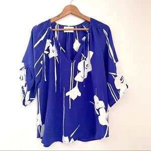 Yumi Kim Joey Floral Peasant Top Royal Blue White